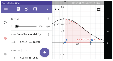 Área bajo la curva para n = 2