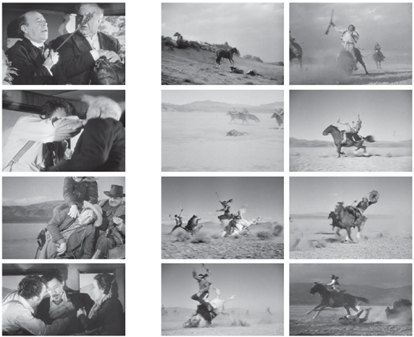 Diferencias en los tama&ntilde;os de plano entre los heridos de la diligencia y los apaches en la secuencia estudiada de La diligencia (1939)