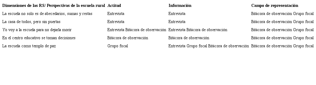 Matriz para el estudio de las RS de escuela rural