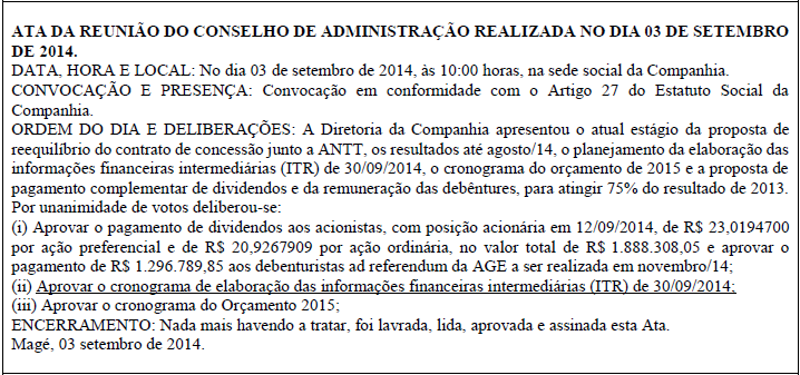 Quadro 1. Ata de Reunião do Conselho de Administração