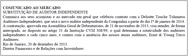 Quadro 2. Comunicado ao Mercado sobre a mudança obrigatória do auditor independente