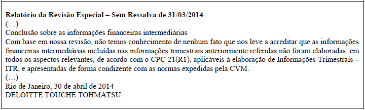 Quadro 3. Relatório Anual do Agente Fiduciário, 2013: 6ª emissão de debêntures simples.