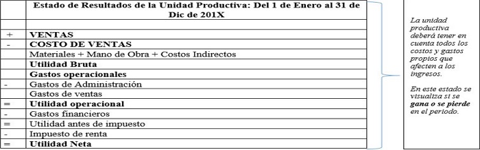 Ejemplificación de los resultados de las operaciones de la unidad productiva.