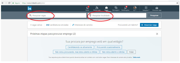 Página de
pesquisa de vagas no LinkedIn