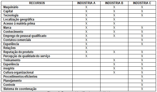 Recursos identificados nas indústrias.