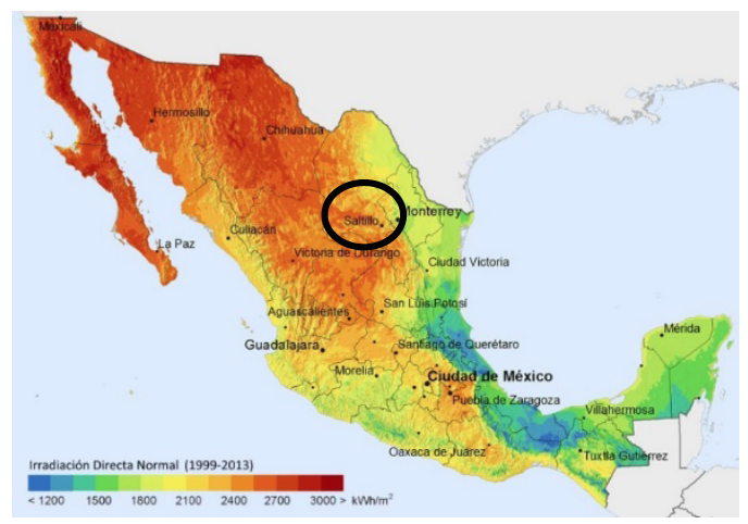 Cantidad de radiación media diaria en la República Mexicana.