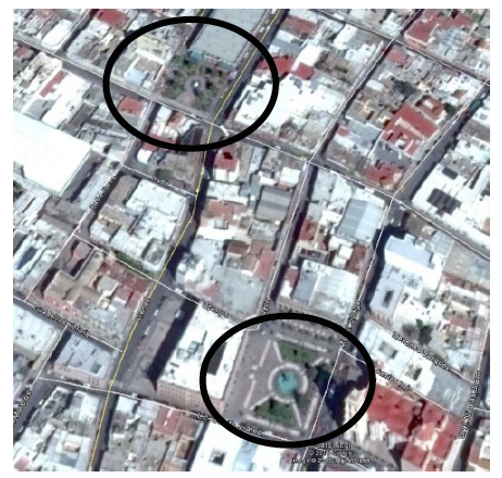 Plaza
Manuel Acuña indicada en la parte superior y Plaza de Armas en la inferior.