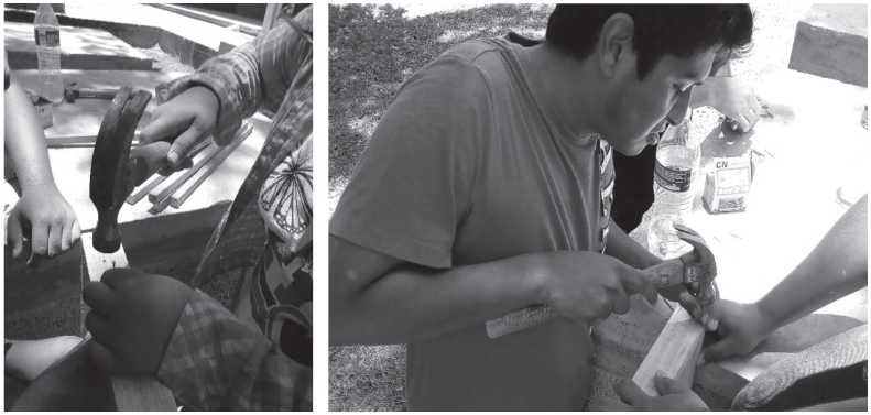 Armado
de los marcos de madera para rellenarlos con las diferentes mezclas de suelo.