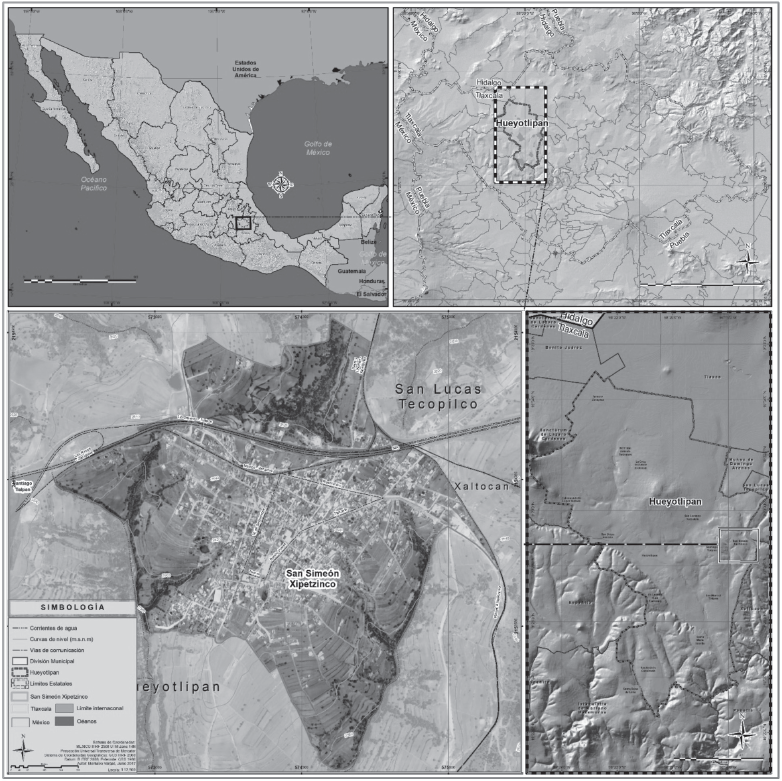 Localizaci&oacute;n
de la comunidad de San Sime&oacute;n Xipetzinco, municipio
de Hueyotlipan en el estado de Tlaxcala, M&eacute;xico.