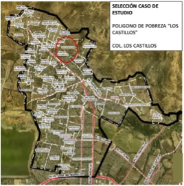  Ubicaci&oacute;n de la colonia &ldquo;Los Castillos&rdquo; dentro del pol&iacute;gono de pobreza
Los Castillos.
