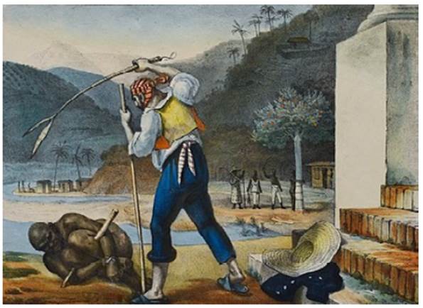 Debret, Jean Baptiste. "Overseers punishing slaves on a rural estate". The Destruction of Brazilian Slavery 1850-1888, University of California Press, Ltd, 1972, https://commons.wikimedia.org/wiki/Jean-Baptiste_Debret#/media/File:Pelourinho.jpg