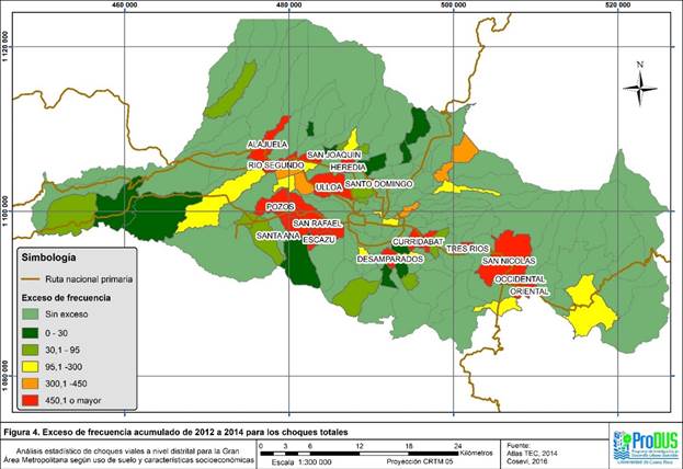 Distribuci&oacute;n espacial de los distritos con exceso de choques totales