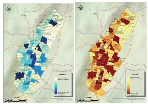 Maps of neighborhoods in Tunja with water and energy services