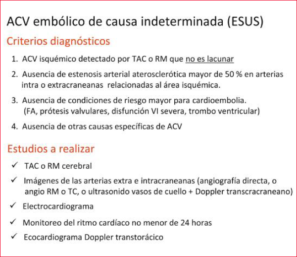 Criterios diagnósticos y estudios a realizar para ESUS.