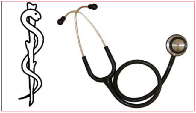 Vara de Esculapio y estetoscopio, los símbolos más importantes de la medicina hasta ahora.