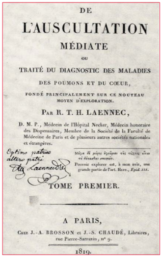 Primera edición de la obra de Laennec, 1819. Fuente: Wikimedia Commons
