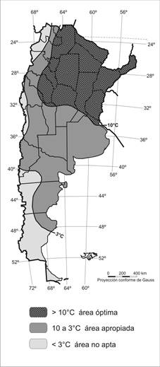 Temperatura media del mes más frío (julio)