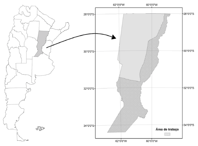 Área de trabajo limitada por la ruta nacional Nº 11 y el límite provincial hacia el norte por el río Paraná hacia el este por la ruta nacional Nº 19 y el límite provincial hacia el oeste y el sur