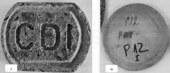 Aglomerado de cascarillas de arroz y adhesivo poliuretnico. I) Formulacin B, moldurado con maquina CNC. II) Formulacin D.