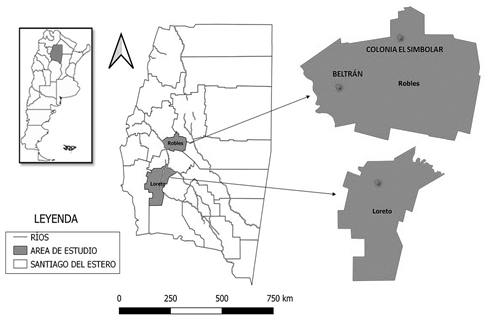 �rea de estudio: Departamentos Robles y Loreto provincia de Santiago del Estero, Argentina.