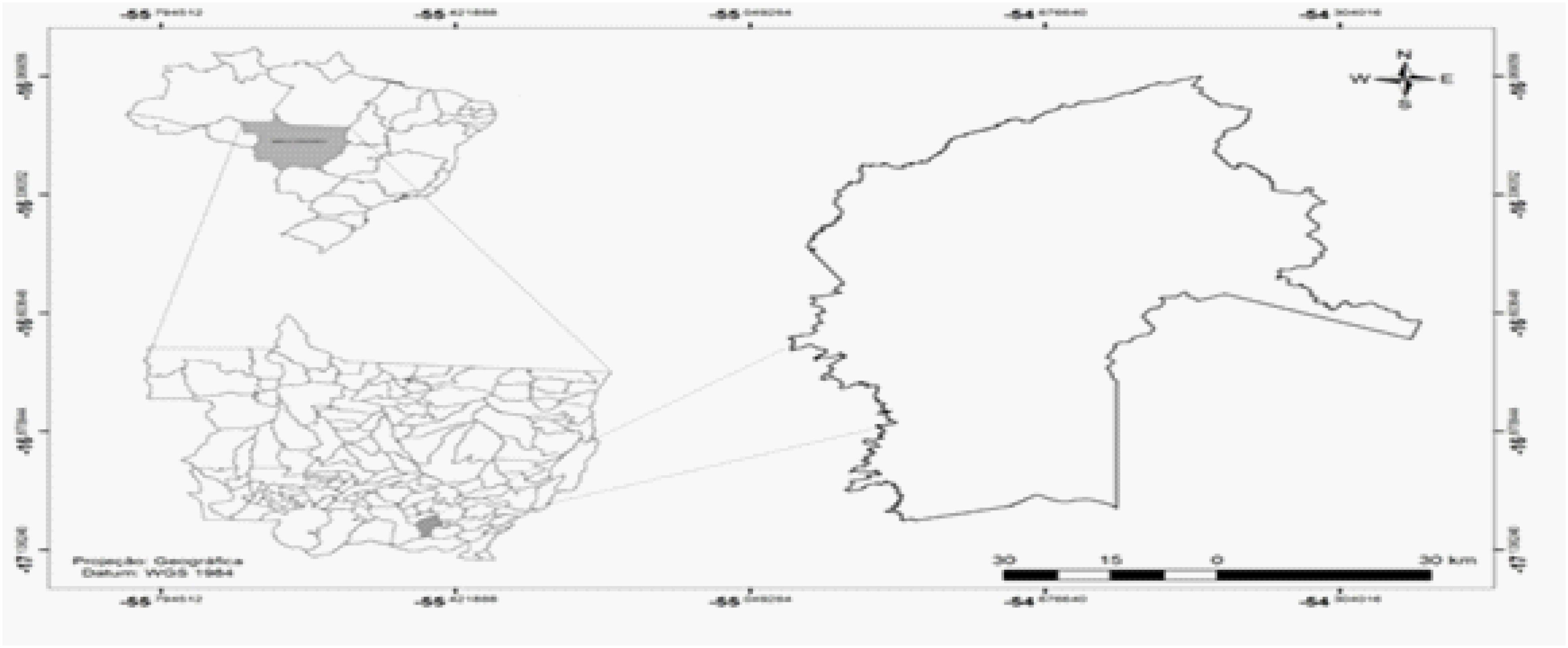 Localização geográfica do município de estudo. Rondonópolis, MT, Brasil, 2017