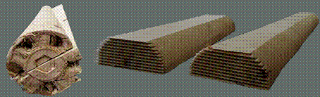 Test specimens of peeler cores lamellas for the production of glulam.
