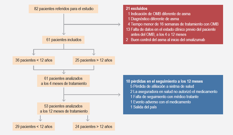 Diagrama de flujo de los niños con asma tratados con omalizumab.
