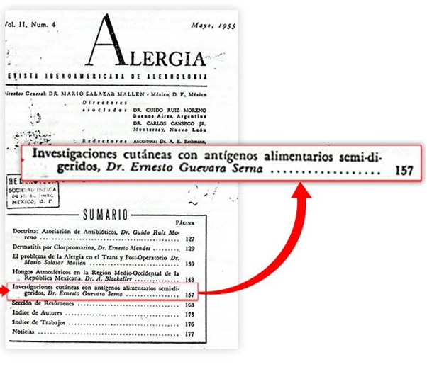 Publicación de Ernesto Guevara en la revista Alergia en mayo de 1955.