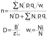Fórmula para calcular la muestra estratificada.