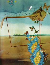 Paisaje con mariposa. El Gran Masturbador en paisaje surrealista con ADN (1957-58).59