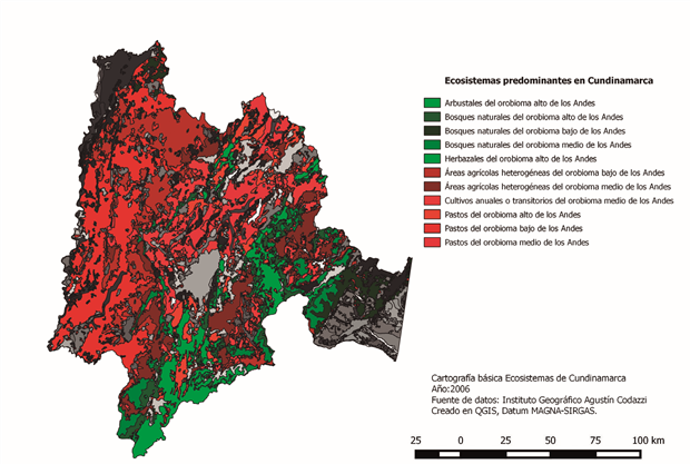 Mapa de los ecosistemas predominantes en Cundinamarca.