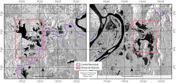 Escenas de percentil 25 de datos de SAR en ambos sistemas de humedales