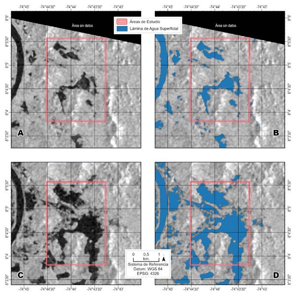 Registros de m�xima y m�nima retrodispersi�n para el sistema de humedales ci�nagas de Corrales y el Ocho