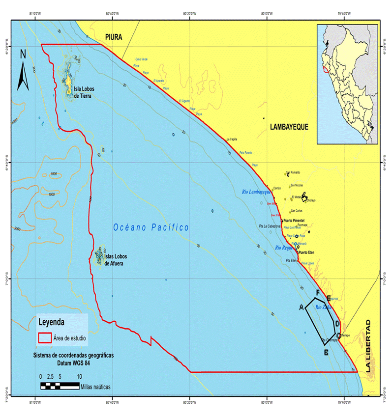 Polígono que identifica la zona potencialmente apta para maricultura de Argopecten purpuratus