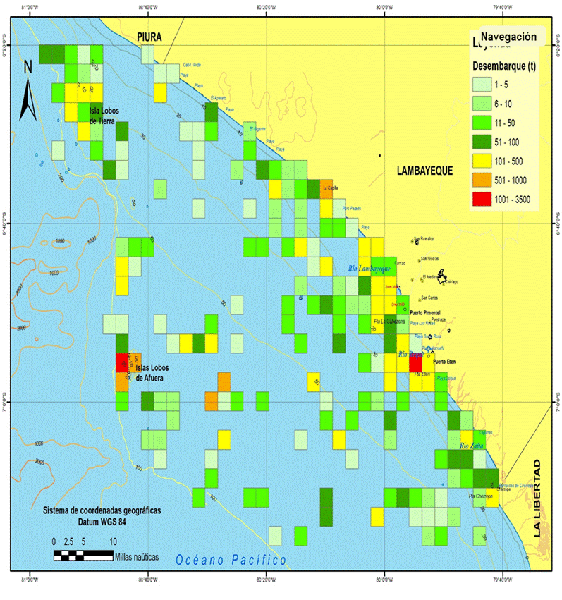 Áreas destinadas a la navegación y transporte marítimo de la zona de estudio seleccionada