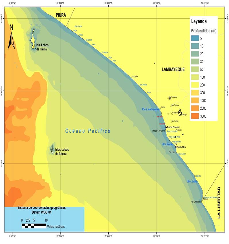 Batimetría de la zona seleccionada para el estudio
