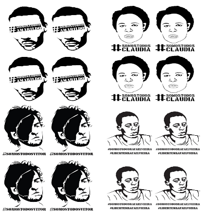 Arte
para v&iacute;ctimas de represi&oacute;n policial desde la pacificaci&oacute;n
militarizada de las favelas cariocas (Claudia da Silva Ferreira y
Amarildo Souza), y desde las Jornadas de Junio (V&iacute;tor Ara&uacute;jo y
Rafael Vieira)