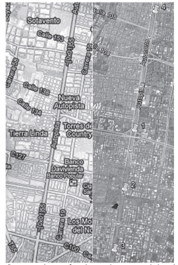 Segment chosen for the study area and location of the imperfections in the
section selected for testing.