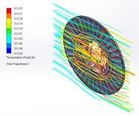 Gr&aacute;fica de la temperatura del flujo del disco de freno 3, a temperatura ambiente hasta temperatura de salida.