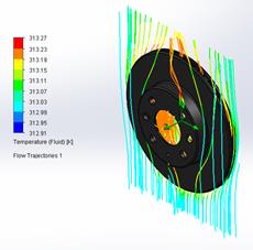 Gr&aacute;fica de la temperatura del flujo del disco de freno 1, a temperatura ambiente hasta temperatura de salida.