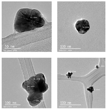 Micrografías por TEM de nanopartículas de plata sintetizadas en las muestras SN del hongo anamorfo R1 de Bjerkandera sp.