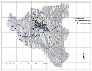 Inventario de deslizamientos previos en la cuenca del río Chinchiná.