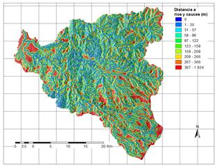 Distancia a ríos y cauces.