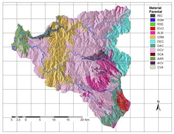 Mapa de características geológicas. 