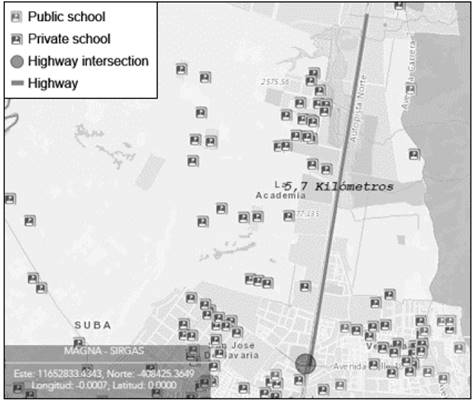Map of the north of Bogota - School zone.