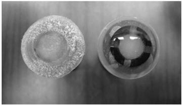 Comparison of IOL surfaces with compressed air (left) and cryogenic cooling (right).