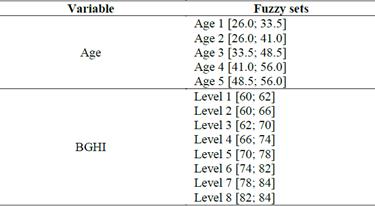 Fuzzy sets for the input variables.
