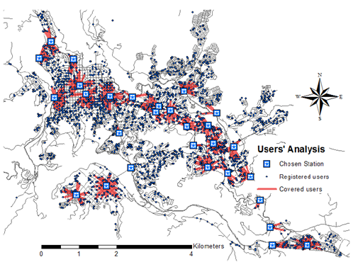 Location-allocation problem solved. First alternative