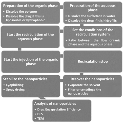 The process of preparation of the nanoparticles step by step using the recirculation system.