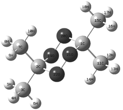 Molecular structure of diacetone diperoxide.